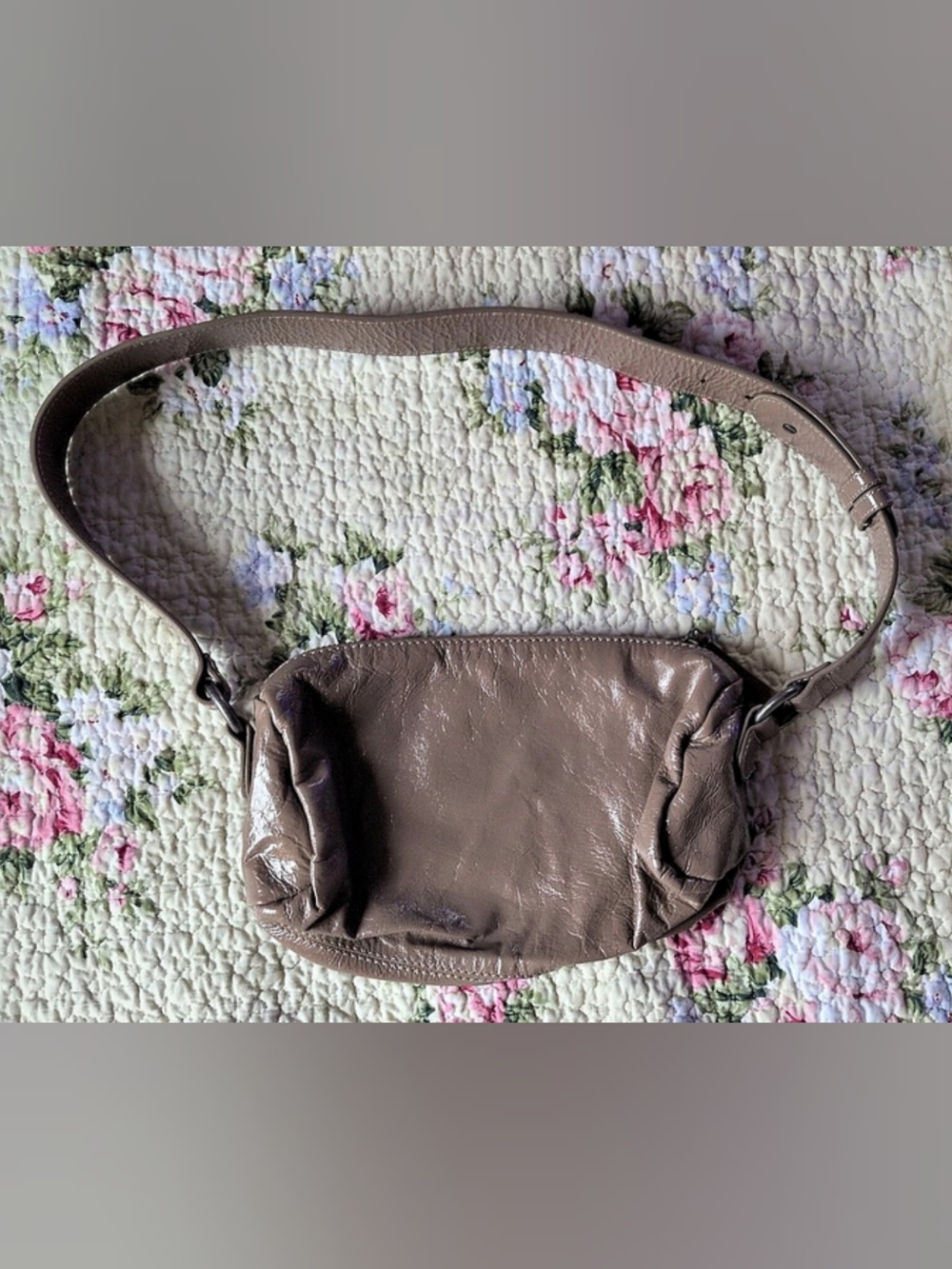 Free People Collection Aurora Slouchy Patent Shoulder Bag - Taupe / Beige